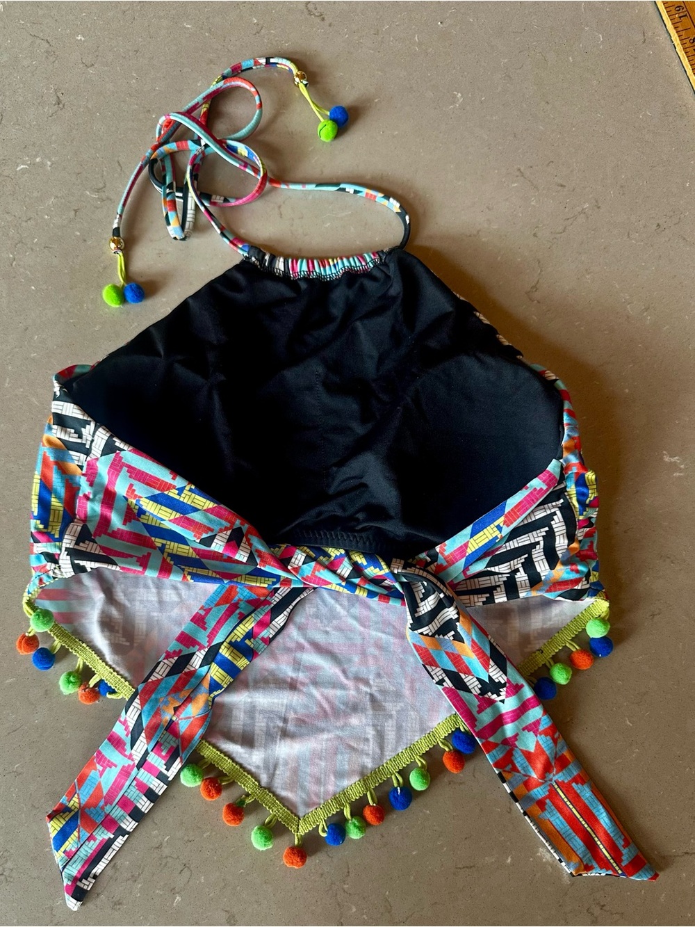 Isabella Rose Pom Pom High Neck Cropped Swimsuit top Halter Boho Bikini Large - Picture 2 of 8